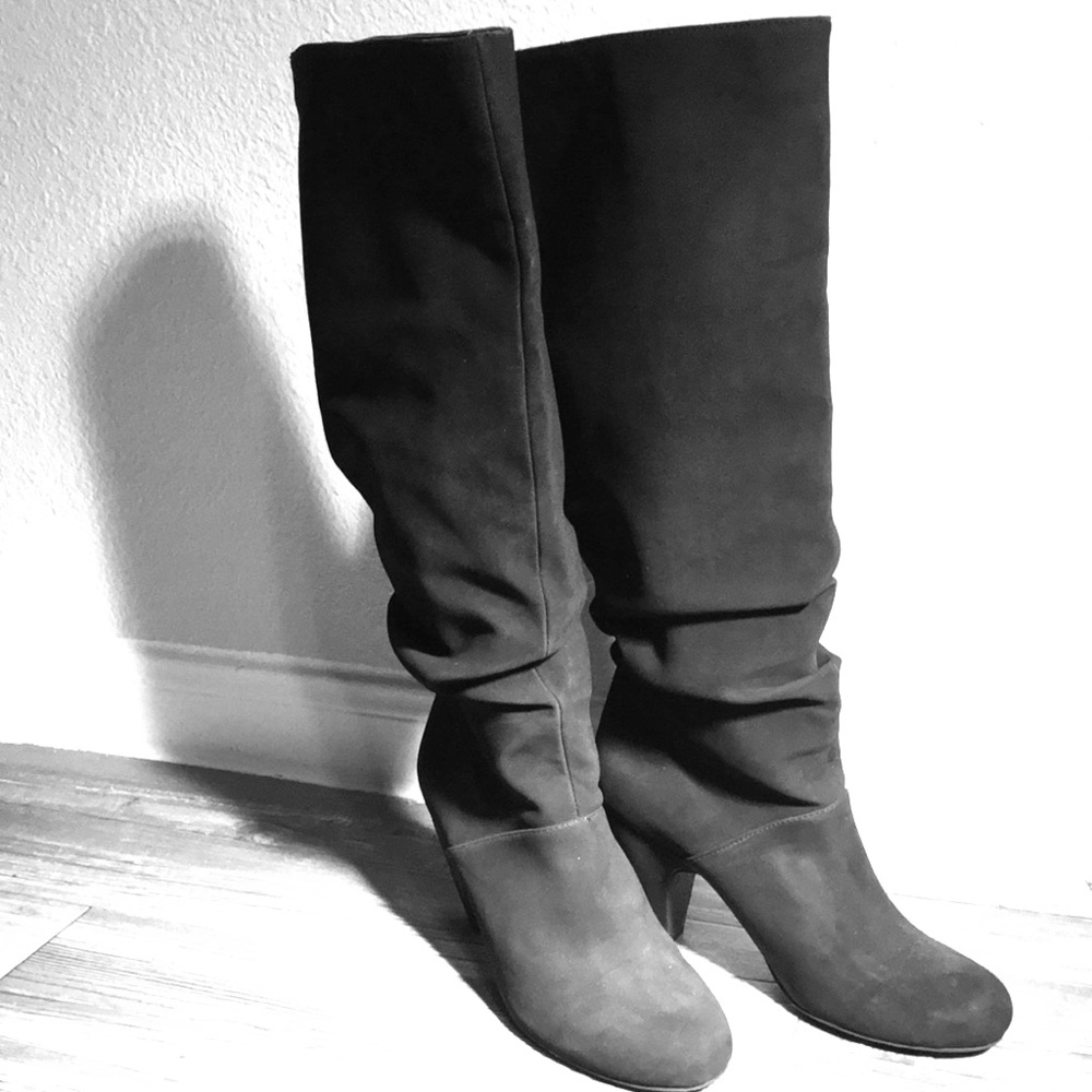 Black Faux-Suede Knee-High Boots